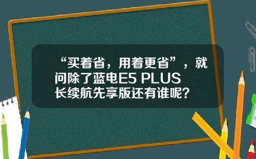 “买着省，用着更省”，就问除了蓝电E5 PLUS 长续航先享版还有谁呢？