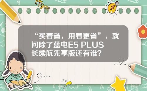“买着省，用着更省”，就问除了蓝电E5 PLUS 长续航先享版还有谁？