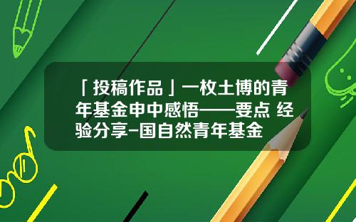 「投稿作品」一枚土博的青年基金申中感悟——要点+经验分享-国自然青年基金