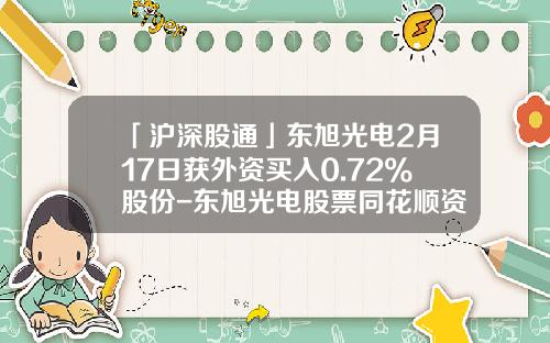 「沪深股通」东旭光电2月17日获外资买入0.72%股份-东旭光电股票同花顺资讯