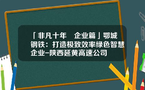「非凡十年•企业篇」鄂城钢铁：打造极致效率绿色智慧企业-陕西延黄高速公司