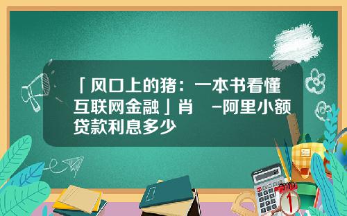 「风口上的猪：一本书看懂互联网金融」肖璟-阿里小额贷款利息多少