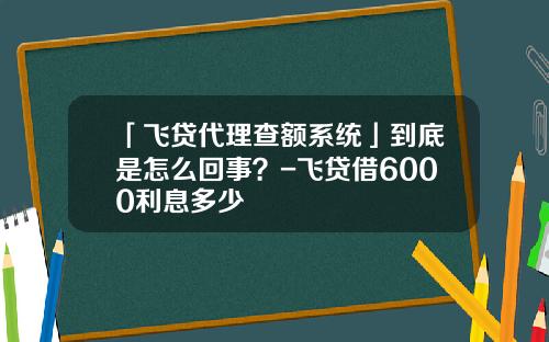 「飞贷代理查额系统」到底是怎么回事？-飞贷借6000利息多少