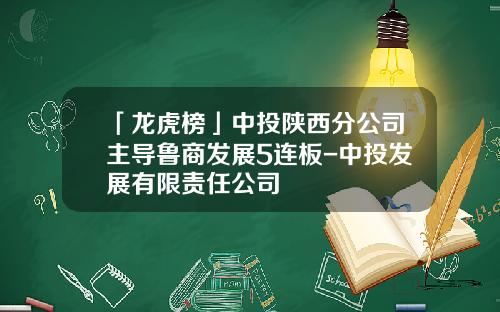 「龙虎榜」中投陕西分公司主导鲁商发展5连板-中投发展有限责任公司