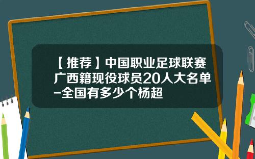 【推荐】中国职业足球联赛广西籍现役球员20人大名单-全国有多少个杨超
