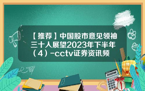 【推荐】中国股市意见领袖三十人展望2023年下半年（4）-cctv证券资讯频道股票代码