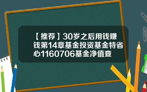 【推荐】30岁之后用钱赚钱第14章基金投资基金特省心1160706基金净值查询