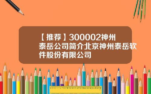 【推荐】300002神州泰岳公司简介北京神州泰岳软件股份有限公司