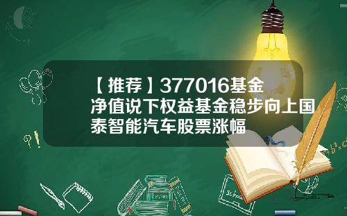 【推荐】377016基金净值说下权益基金稳步向上国泰智能汽车股票涨幅
