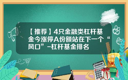【推荐】4只金融类杠杆基金今涨停A份额站在下一个“风口”-杠杆基金排名