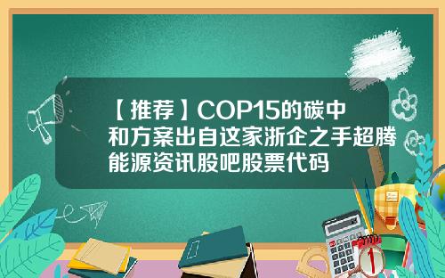 【推荐】COP15的碳中和方案出自这家浙企之手超腾能源资讯股吧股票代码