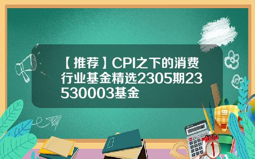 【推荐】CPI之下的消费行业基金精选2305期23530003基金