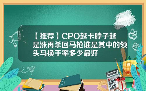 【推荐】CPO越卡脖子越是涨再杀回马枪谁是其中的领头马换手率多少最好
