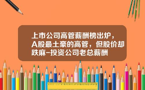 上市公司高管薪酬榜出炉，A股最土豪的高管，但股价却跌麻-投资公司老总薪酬