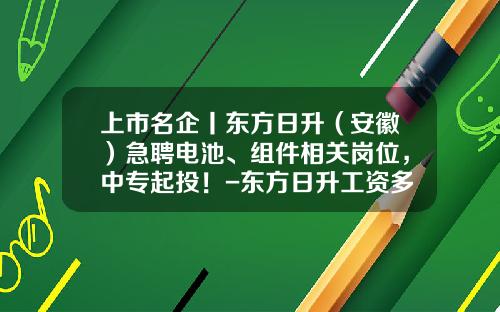 上市名企丨东方日升（安徽）急聘电池、组件相关岗位，中专起投！-东方日升工资多少