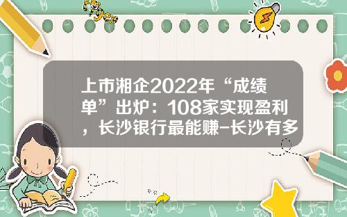 上市湘企2022年“成绩单”出炉：108家实现盈利，长沙银行最能赚-长沙有多少家上市公司
