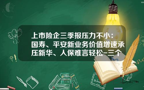上市险企三季报压力不小：国寿、平安新业务价值增速承压新华、人保难言轻松-三个月多少fyc是有效人力