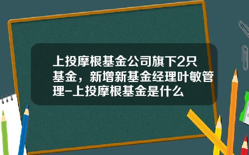 上投摩根基金公司旗下2只基金，新增新基金经理叶敏管理-上投摩根基金是什么