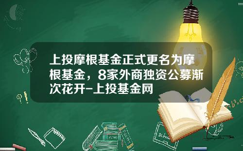 上投摩根基金正式更名为摩根基金，8家外商独资公募渐次花开-上投基金网