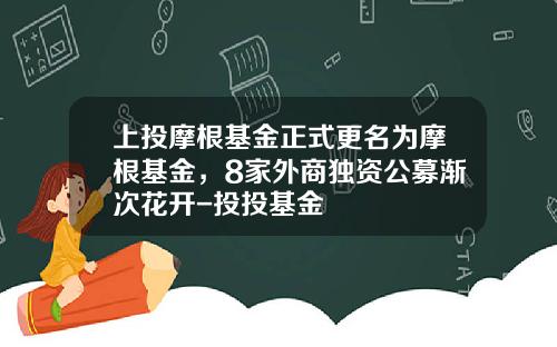 上投摩根基金正式更名为摩根基金，8家外商独资公募渐次花开-投投基金