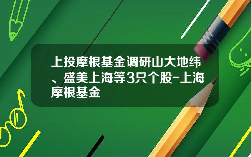 上投摩根基金调研山大地纬、盛美上海等3只个股-上海摩根基金