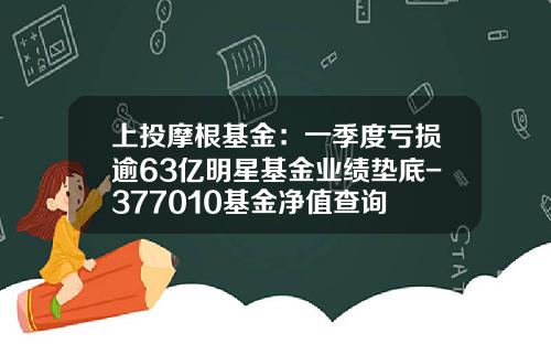 上投摩根基金：一季度亏损逾63亿明星基金业绩垫底-377010基金净值查询