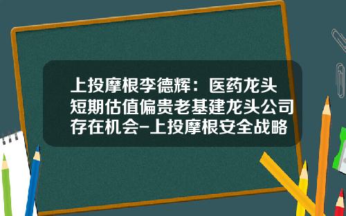 上投摩根李德辉：医药龙头短期估值偏贵老基建龙头公司存在机会-上投摩根安全战略基金