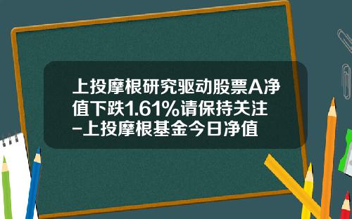 上投摩根研究驱动股票A净值下跌1.61%请保持关注-上投摩根基金今日净值