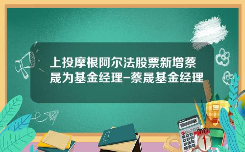上投摩根阿尔法股票新增蔡晟为基金经理-蔡晟基金经理