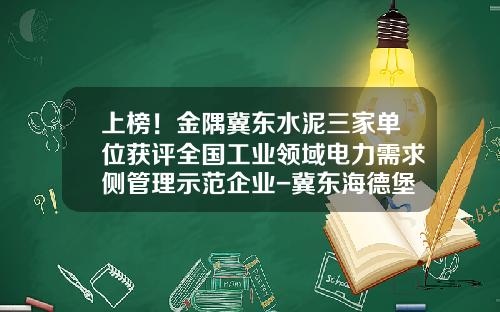 上榜！金隅冀东水泥三家单位获评全国工业领域电力需求侧管理示范企业-冀东海德堡扶风水泥有限公司