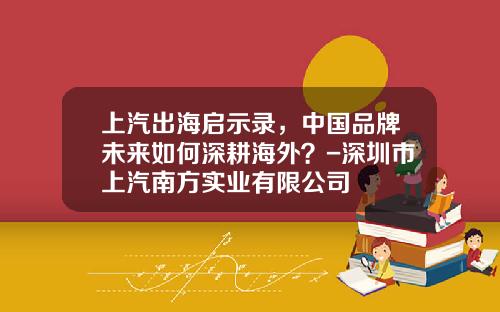 上汽出海启示录，中国品牌未来如何深耕海外？-深圳市上汽南方实业有限公司