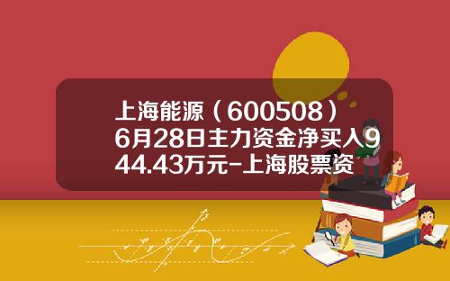 上海能源（600508）6月28日主力资金净买入944.43万元-上海股票资讯