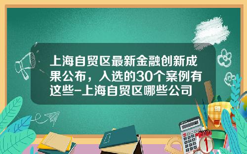上海自贸区最新金融创新成果公布，入选的30个案例有这些-上海自贸区哪些公司
