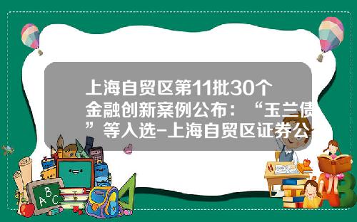 上海自贸区第11批30个金融创新案例公布：“玉兰债”等入选-上海自贸区证券公司