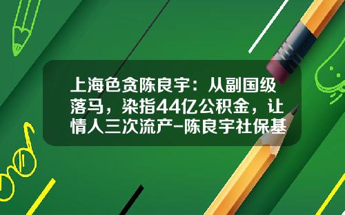 上海色贪陈良宇：从副国级落马，染指44亿公积金，让情人三次流产-陈良宇社保基金案