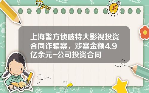 上海警方侦破特大影视投资合同诈骗案，涉案金额4.9亿余元-公司投资合同