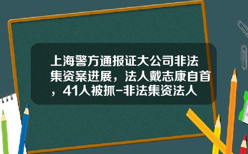 上海警方通报证大公司非法集资案进展，法人戴志康自首，41人被抓-非法集资法人自首判多少年