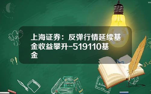 上海证券：反弹行情延续基金收益攀升-519110基金