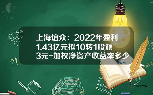 上海谊众：2022年盈利1.43亿元拟10转1股派3元-加权净资产收益率多少合适