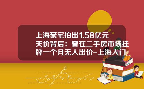 上海豪宅拍出1.58亿元天价背后：曾在二手房市场挂牌一个月无人出价-上海入门豪宅多少钱