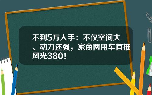 不到5万入手：不仅空间大、动力还强，家商两用车首推风光380！