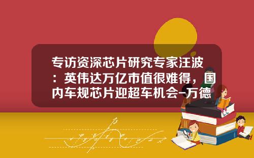 专访资深芯片研究专家汪波：英伟达万亿市值很难得，国内车规芯片迎超车机会-万德资讯股票专家