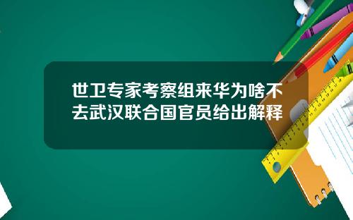 世卫专家考察组来华为啥不去武汉联合国官员给出解释