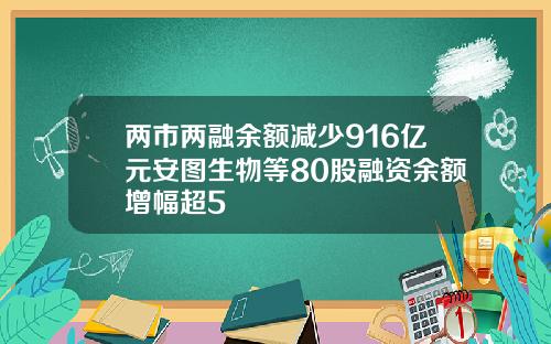 两市两融余额减少916亿元安图生物等80股融资余额增幅超5