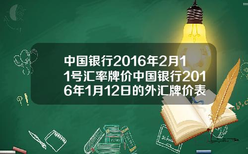 中国银行2016年2月11号汇率牌价中国银行2016年1月12日的外汇牌价表如下