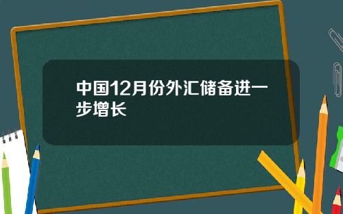 中国12月份外汇储备进一步增长