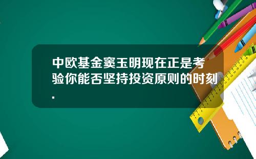中欧基金窦玉明现在正是考验你能否坚持投资原则的时刻.