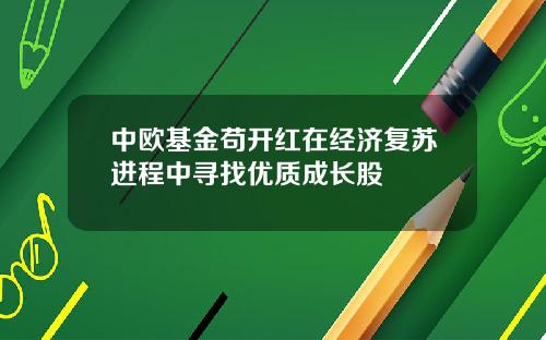 中欧基金苟开红在经济复苏进程中寻找优质成长股