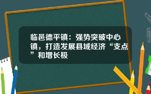 临邑德平镇：强势突破中心镇，打造发展县域经济“支点”和增长极