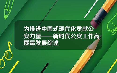 为推进中国式现代化贡献公安力量——新时代公安工作高质量发展综述